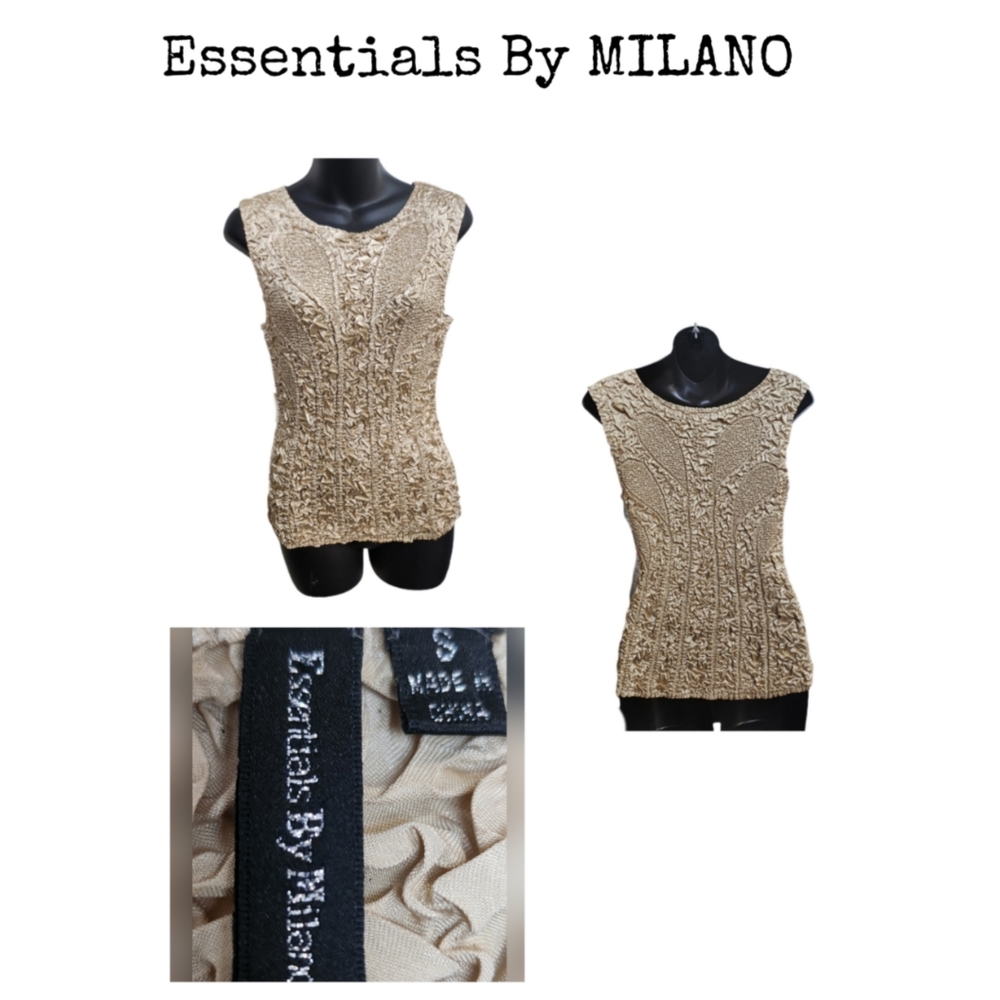ESSENTIALS BY MILANO GOLD SCRUNCHIE DESIGNER TOP SIZE SMALL